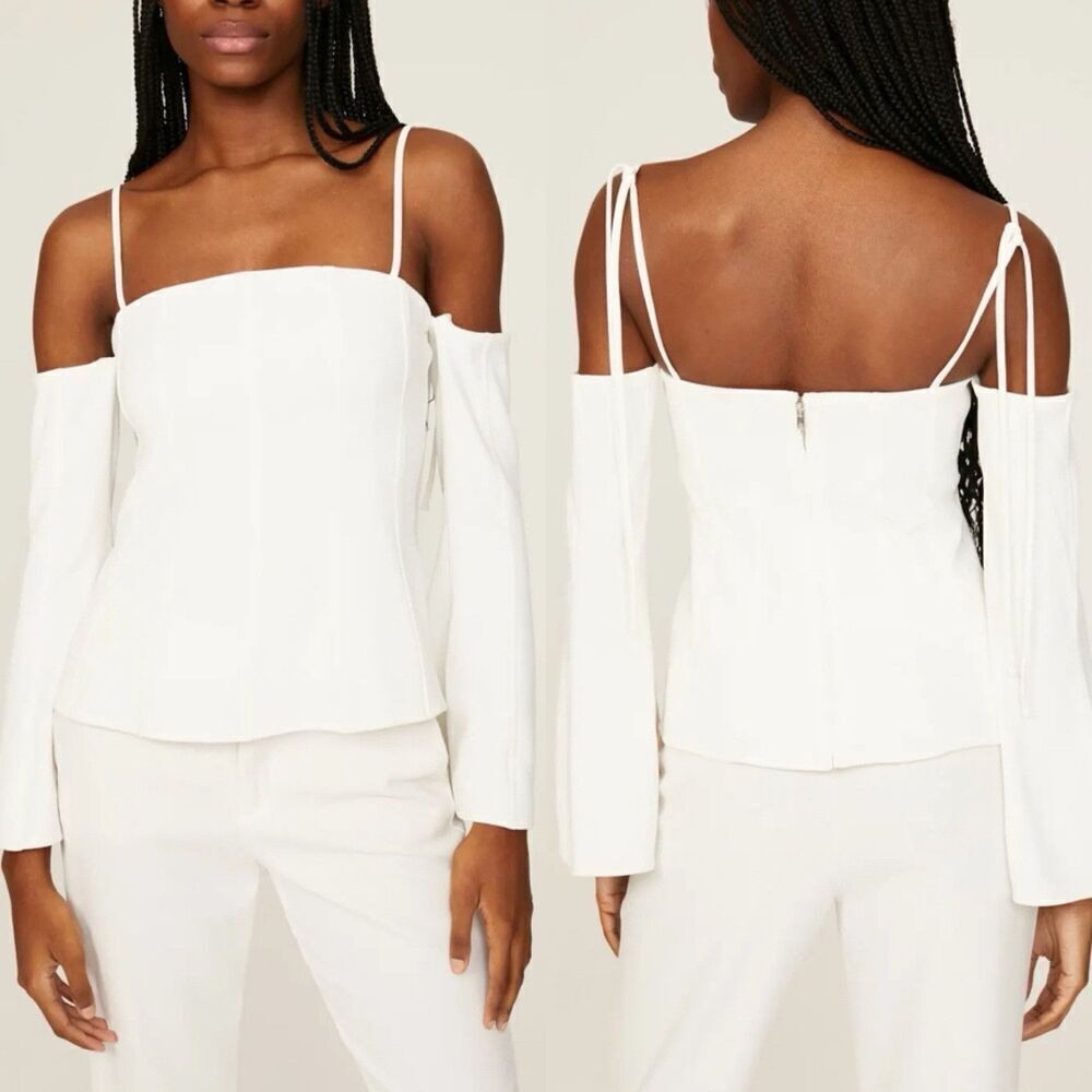 THIRD FORM Off The Shoulder Top Women 2 Ivory Bell Sleeve Blouse Structured